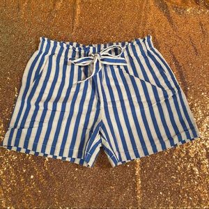 J. Crew Blue and White Striped Linen Shorts Medium